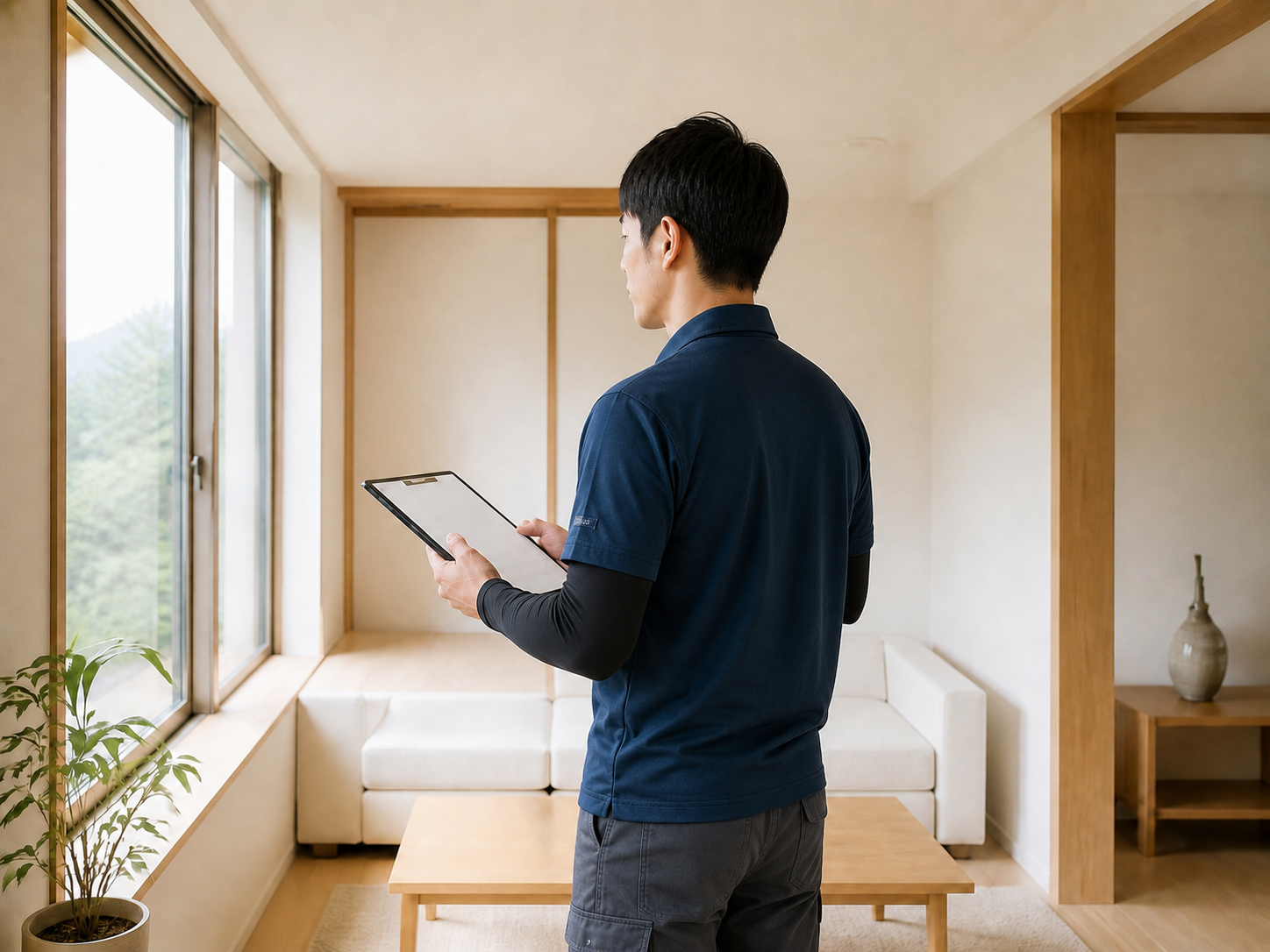 現地の状況と品物を丁寧に確認する担当者